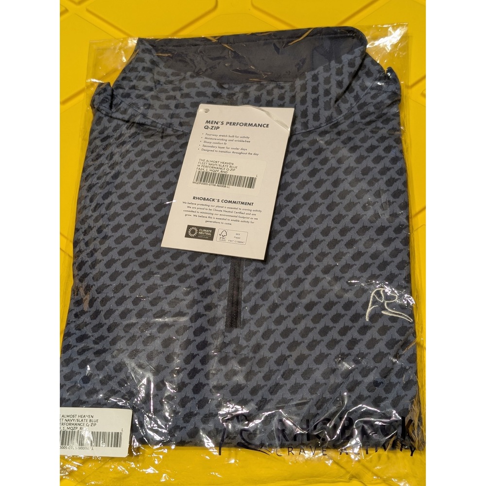 NWT Rhoback The Almost Heaven WV Performance Q-Zip Navy Slate Blue Large